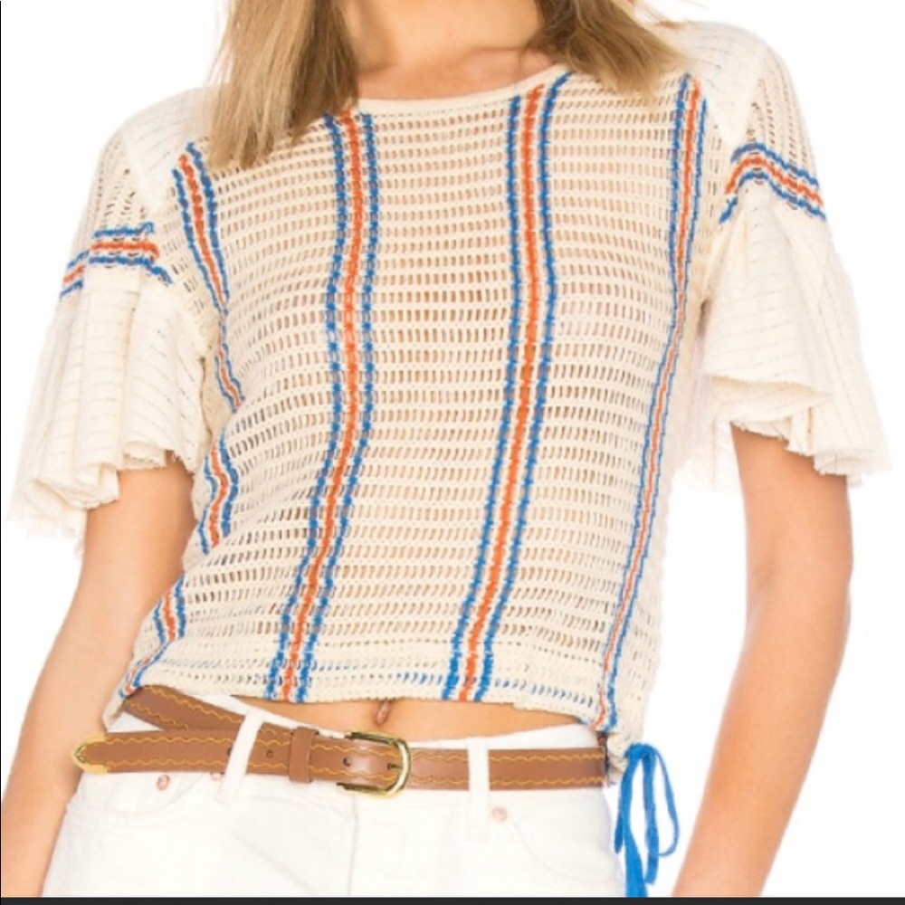 NWT Free People Babes Only Open Knit Striped Tee